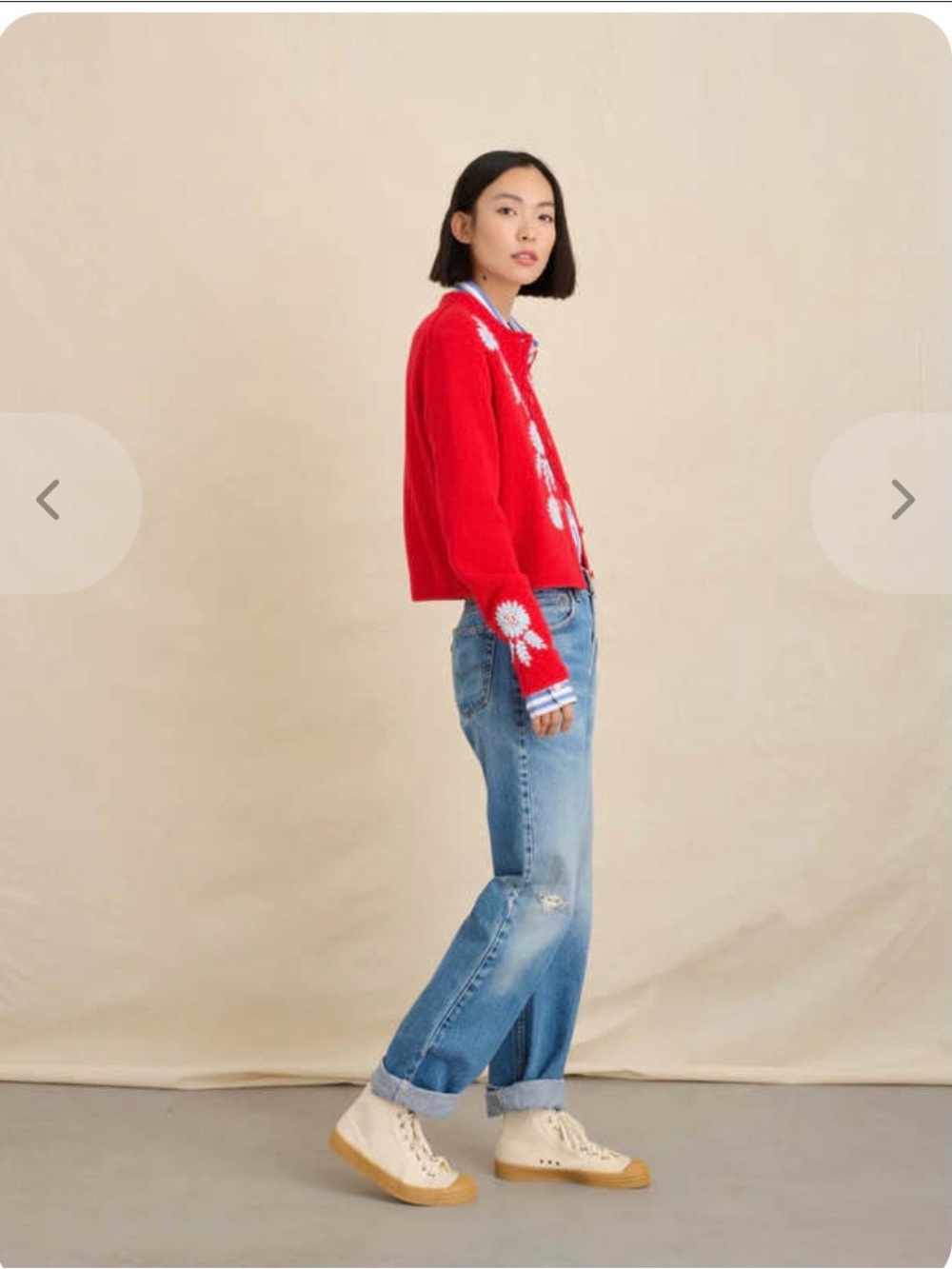 Alex Mill Red Cardigan with White Floral Embroidery - Picture 2 of 12